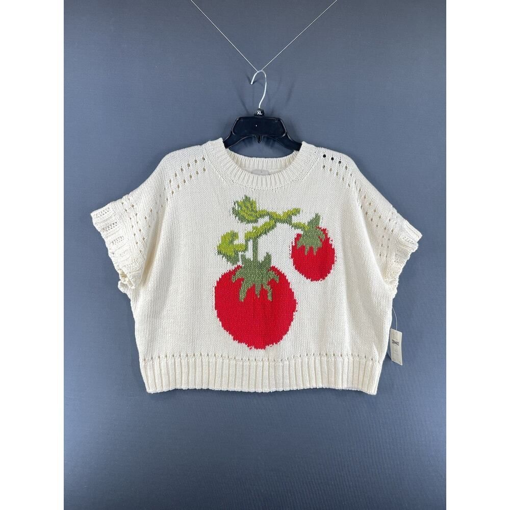 Anthropologie Maeve Short-Sleeve Crew-Neck Tomatoe Sweater Medium Petite